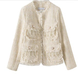 red tweed jacket 2020 autumn women's jacket new long-sleeved hit color ribbon metal buckle