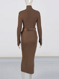 Korean Style Long-Sleeved Dress Women's New Spring 2025 Elegant Japanese And Korean Leisure Half-High Belt