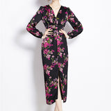 Fongt Temperament Elegant Dress Spring And Autumn New Light Style Lantern Sleeve Femininity Print Dress Dress