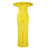 Fongt Women's Sexy Tight Solid Color Collar Lotus Side Shoulder Short-Sleeved Jumpsuit