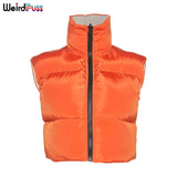 Puss Puffer Bubble Jacket Vest Women Padded Thick Zipper Coat Tank Top Turtleneck Winter Warm Short Tops Casual