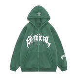 New Retro Zipper Sweater Gothic Letter Star Hoodie Trendy Men's Casual Outer Suit-Outfit