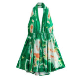 Fongt Women's Explosive Print Collar With Bare Back Hanging Neck Dress