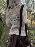 Crochet Hollow Long Sleeve Knit Top-Outfit