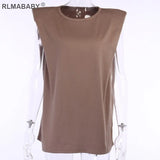 Shoulder Pad Casual Women T Shirts Solid Round Neck Summer Tops Loose Cotton Tee Shirts Soft Office Ladies T