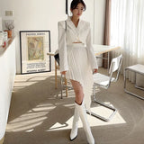 TWOTWINSTYLE Casual White Two Piece Set For Women Notched Long Sleeve Blazer High Waist Irregular Hem Skirt Female Korean