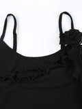 Irregular Ruffle Splice Flower Decor Mesh Cami Top-Outfit