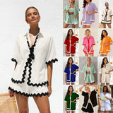 Fongt Spring 2024 New Women's Simple Fashion Short Shirt Casual Suit-88156-Outfit