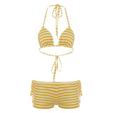 Fongt Cloth Forget Y2K Bow Tsets Holiday Bikini Set With Triangular Corset Low-Rise Shorts