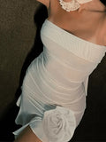 Asymmetric Ruffle Bandeau Maxi Dress-Outfit
