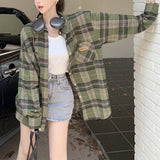 Fongt Green Plaid Shirt Female Spring And Autumn 2023 New Summer Design Sense Niche Shirt Coat Jacket-Outfit