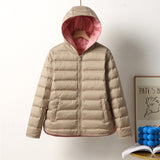 Autumn Winter New Down Jacket Female Short Money Thin Limo Casual Seamless Pressure Glue Collision Color White Duck Down Coat Tide-Outfit