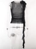 Women 3D Flower Mesh Sheer Tank Ruffles Tassels See Through Crop Tops Sleeveless Spaghetti Strap Camis Y2K Clothes-Outfit