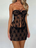 Lace Strapless Tie-Up Top and Mini Skirt Set-Outfit