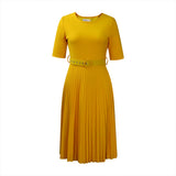 Fongt Dress Women's Dress 2025 Summer Short Sleeve High-Waisted Yellow Folded Dress African Large-Size Dress