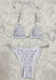 Fongt New Bikini Sexy Hot Diamond Split Women's Swimsuit Solid Color Strap Bikini