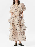 Fashion And Leisure Suit Women 2025 Summer New Black Wave Dot Mesh Foam Sleeve Splicing Design Skirt