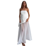 Fongt New Women's Wear Bra Sleeveless Mesh Splicing Temperament White Dress