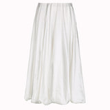 Fongt Fashion Solid Color A-Line Skirt 2023 Summer New Flower Bud Silhouette Satin Hanging Feeling Half Middle Skirt-Outfit