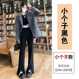 Black Slit Micro La Suit Pants Children Autumn And Winter High Waist Hanging Feeling Narrow Version Wide Leg Pants Small Casual Bell Bottoms-Outfit