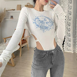 Sexy Printed Bodysuit Women's One-piece Clothes Long Sleeves Versatile Jumpsuit-Outfit
