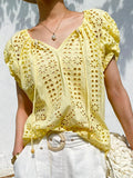 Fongt T-Shirt Holiday Style Embroidered Top Short Sleeve Summer French Design Sense South Oil Women's Lace Shirt