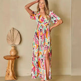 Fongt Women's Open-Sleeved Dress Print With Large Dress Dress Women 8023