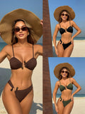 2025 Sexy Hollow Beads Solid-Colored Pit Split Swimsuit
