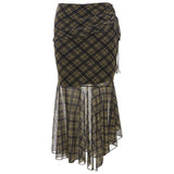 Fongt 2024 New Women's Plaid Purse Hip Irregular Flounces Slim Skirt-Outfit
