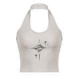 Summer New Women's Wear U-Collar Tight Ultra-Short Star Eye Print Neck