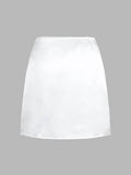 French Lace Trim Satin Skirt