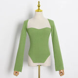 White Side Split Knitted Women's Sweater Square Collar Long Sleeve Sweaters Female Autumn Fashion New Clothes