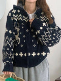 Jacquard Knit Zipper Hooded Sweater-Outfit