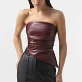 Strapless PU Leather Asymmetrical Top-Outfit