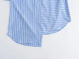 Autumn Style Stitched Striped Asymmetrical Loose Shirt 8532114-Outfit