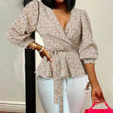 Deep V-Neck Leopard Print Belted Fashion