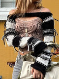 Striped Long Sleeve Bolero Knit Top-Outfit