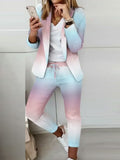 Women Office Jacket Top And Pants Print Suit Casual Office Female Pants Two Piece Set Elegant Slim Fit Long Pants Matching