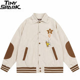 Streetwear Retro Baseball Jacket Corduroy Bomber Jacket Letter Stars Embroidery Men Harajuku Varsity Jacket Coat