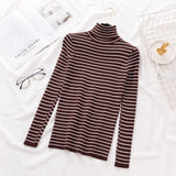 Vintage Black and White Striped Knitted Sweater Long Sleeve Turtleneck Slim Warm Casual Pullover 2021 Winter Fashion
