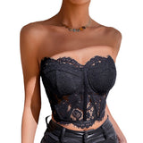 Fongt 2025 New Autumn Black Female Corset Fish Bone Lace Vest 0002