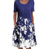 Floral Print Round Neck Pocket Mid-length