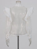Elegant Wind-Breeze-Permeable Shirt 2025 New Temperament Niche Splicing Lotus Edge Design Mesh Shirt Female