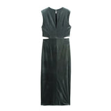 Fongt Women's Clothing 2025 New Elegant Sleeveless Buckle Embellishable Velvet Fande Dress