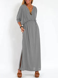 Fongt Summer 2025 Fashion Solid Color High Waist Open Fork Short Sleeve Dress