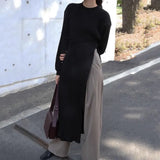 Fashionable Chic Oversized Vintage Irregular Lace Up Cutout Split Lady Women Black Long Dresses Y2k Sweater Maxi 2024-Outfit
