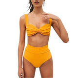 Ribbed High Waist Bikini 2020 Front Tie Push Up Padded Two Piece Swimsuit Bathers Solid Red Bathing Suit Swimwear