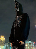 up hoodie with glittering rhinestones and face