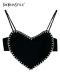 Patchwork Diamond Zipper Tank Tops For Women V Neck Sleeveless Solid Sexy Vests Female Korean Fashion Clothing