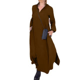 Fongt Summer New Casual Solid Color Loose Thin V Collar Long Sleeve Dress